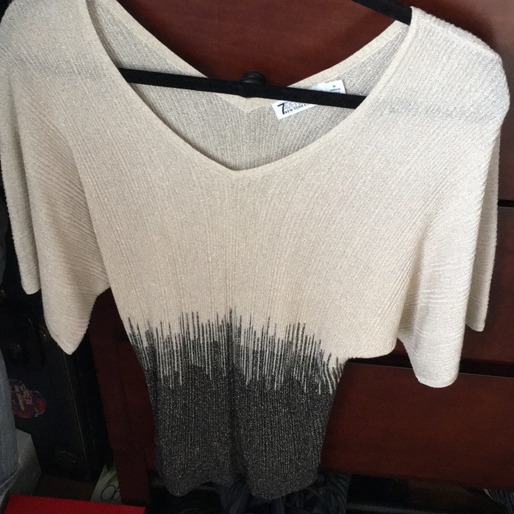 Cream & Black W/Gold Thread Lightweight Sweater.
